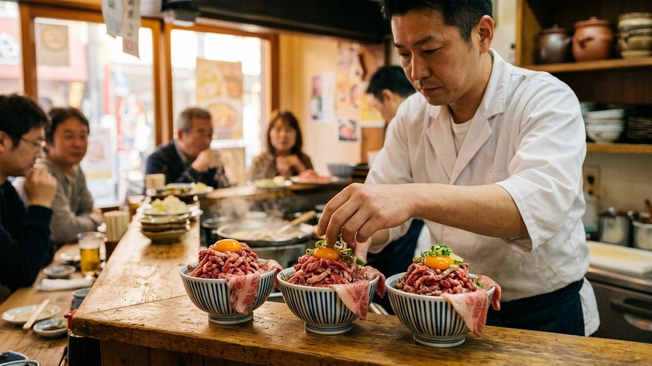 名古屋 大须 观音 商店街 美食|元祖 生和牛盖饭 顶 深度 体验记